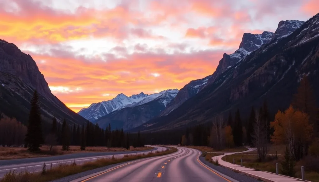 Image of Bow Valley Parkway with mountains in the background