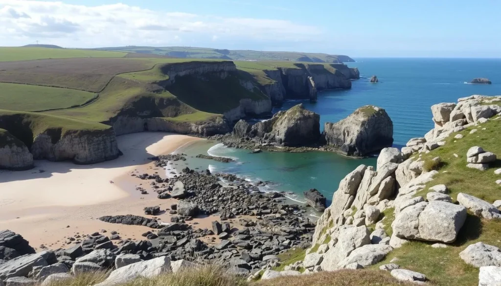 Image of Brittany's coastline with a mix of cliffs, beaches, and rocky shores