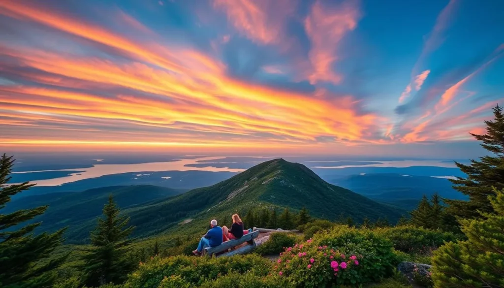 Image of Cadillac Mountain at sunrise during the summer