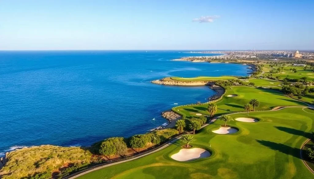 Image of Caesarea Golf Club with the Mediterranean Sea in the background