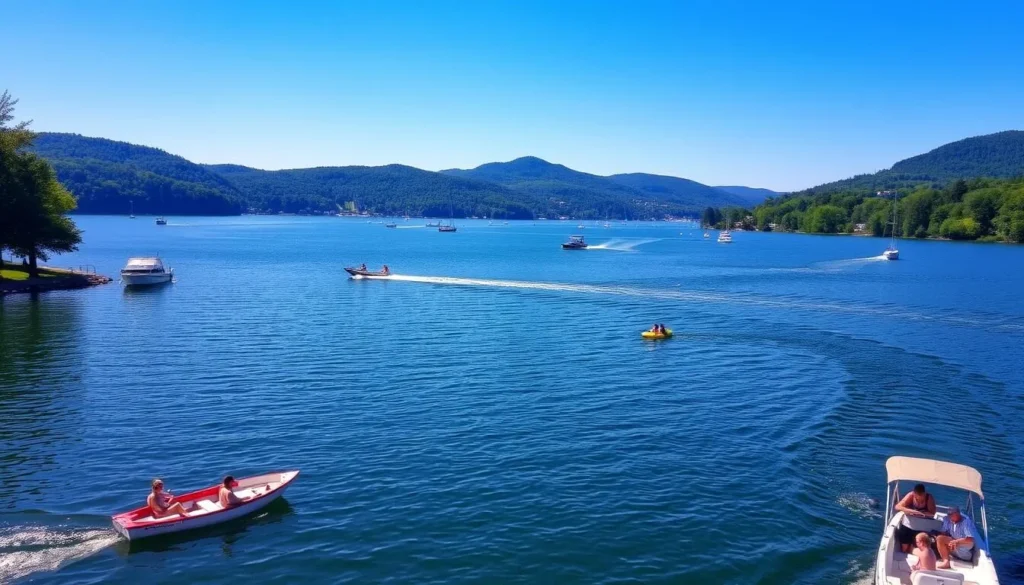 Image of Canandaigua Lake with boats and people enjoying water activities