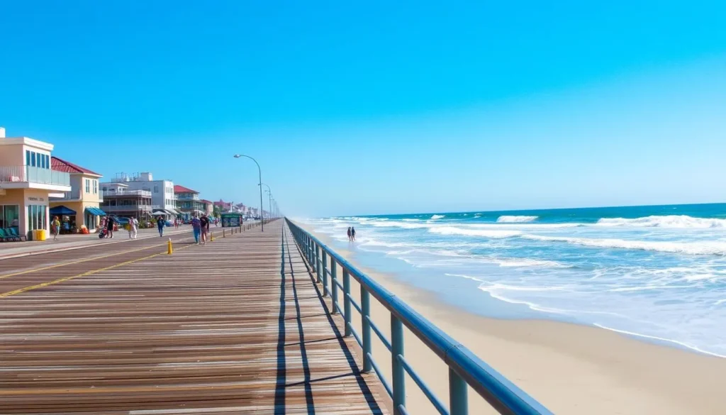 Image of Carolina Beach boardwalk with the ocean in the background