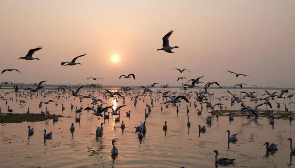 Image of Chilika Lake with migratory birds Image of Chilika Lake with migratory birds