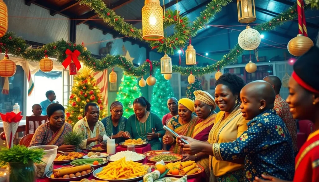 Image of Christmas celebrations in Guyana with traditional foods and decorations
