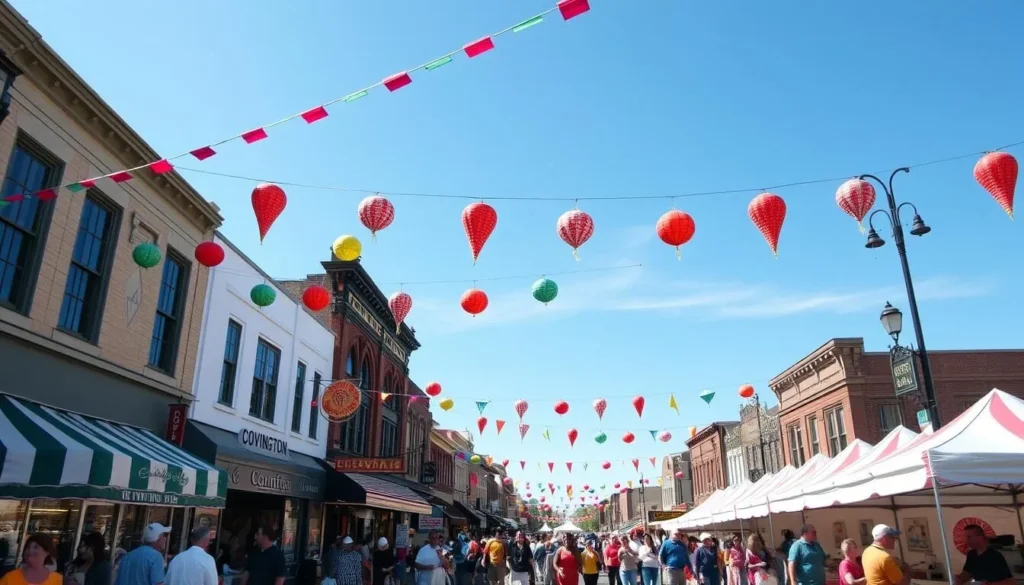 Image of Covington's downtown area during a festival