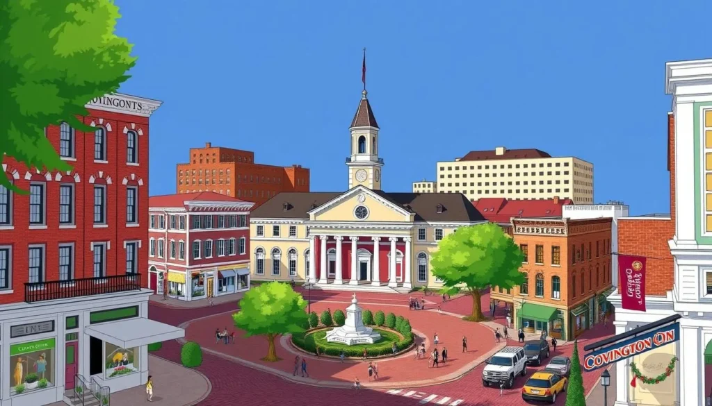 Image of Covington's historic downtown area, featuring the iconic courthouse square.
