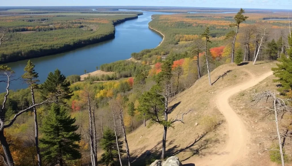 Image of Crow Wing State Park with hiking trails and the Mississippi River
