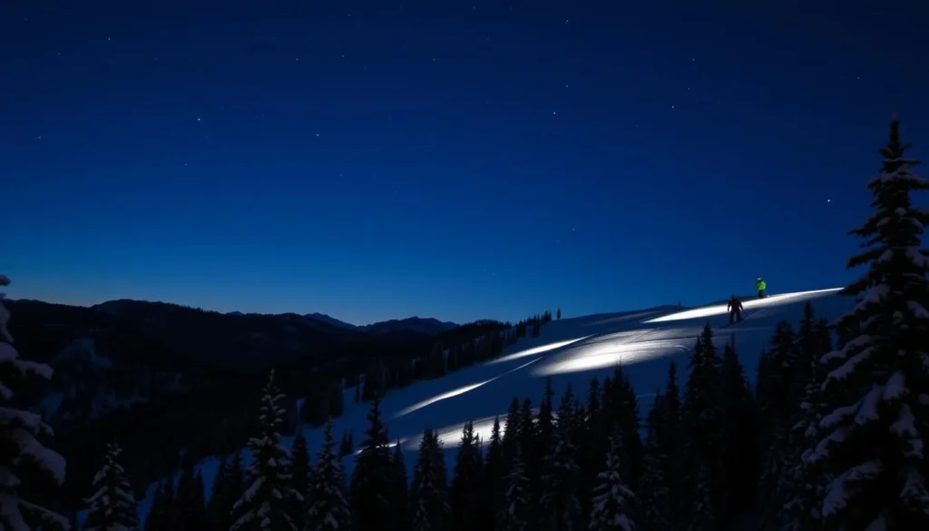 Image of Echo Mountain at night with skiers on the slopes