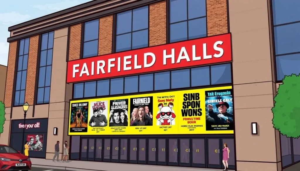 Image of Fairfield Halls Croydon with a banner of upcoming shows