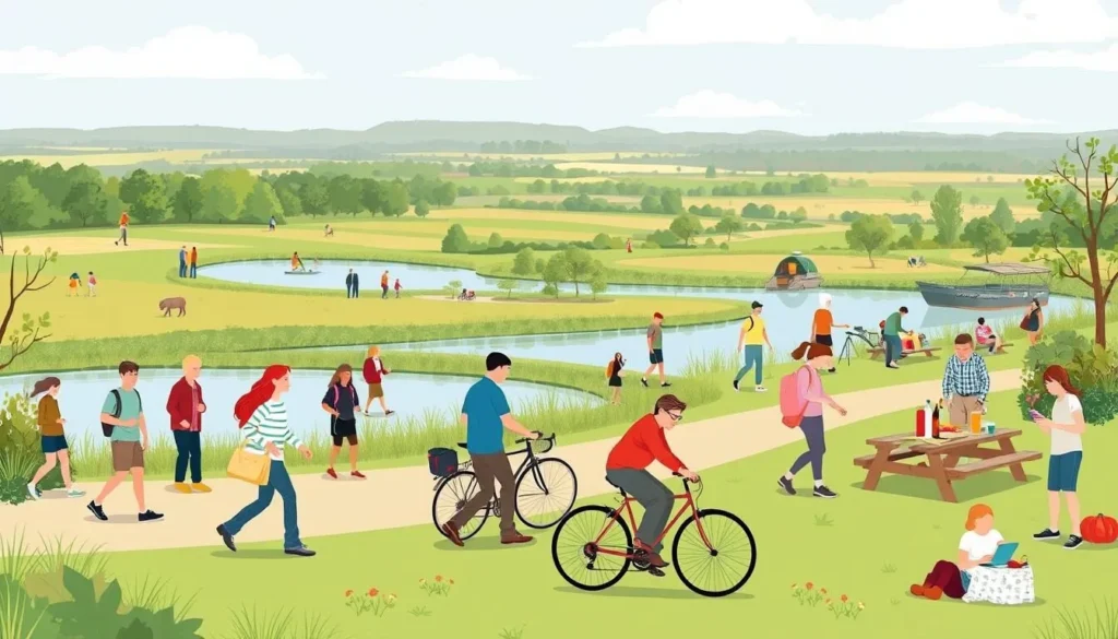 Image of Fairlop Waters Country Park with people engaging in various outdoor activities