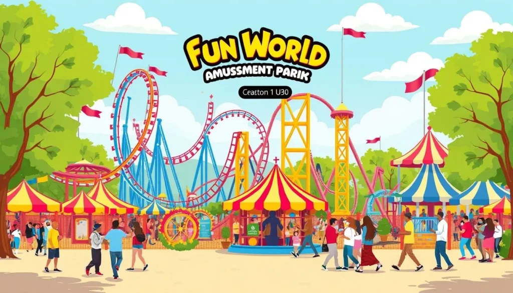 Image of Fun World Amusement Park in Rajkot with roller coasters and other attractions.