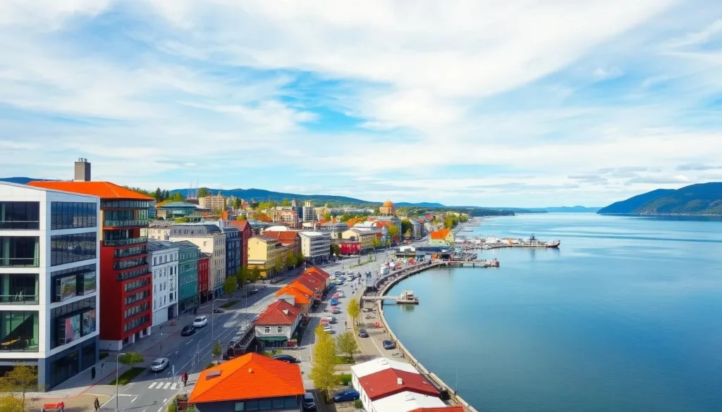 Image of Gjøvik cityscape with Lake Mjøsa in the background