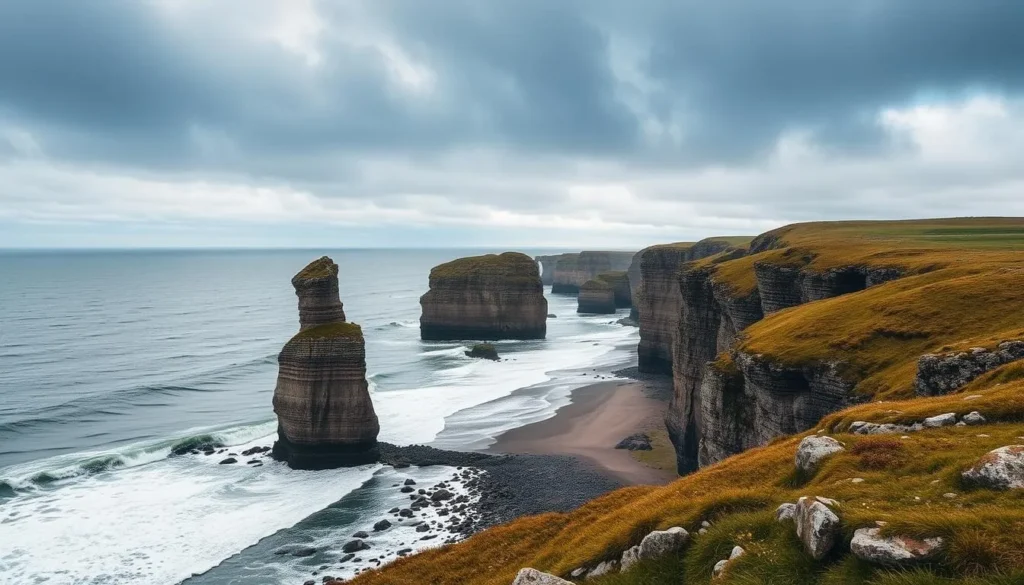 Image of Gotland's iconic sea stacks, also known as 'raukar', along the coastline.