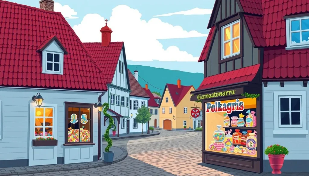 Image of Gränna town with Polkagris candy shop