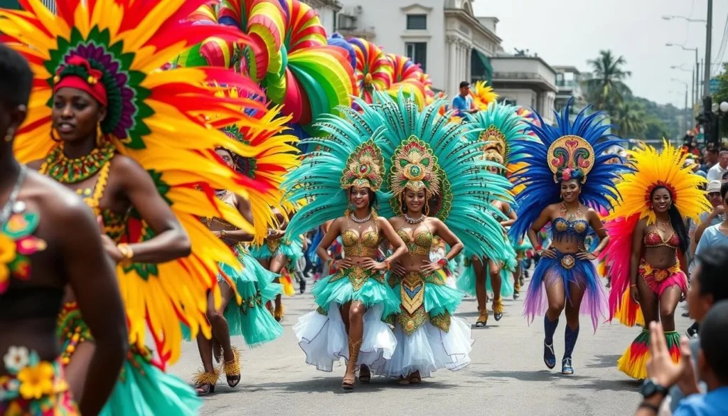 Image of Guyana Carnival with costume parades and soca music