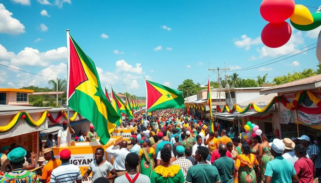 Image of Guyana's Independence Day celebrations with flag-raising ceremonies and street parties