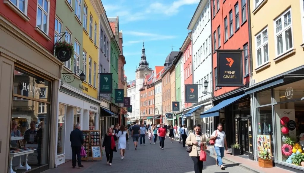 Image of Halmstad's city centre with various shops and boutiques