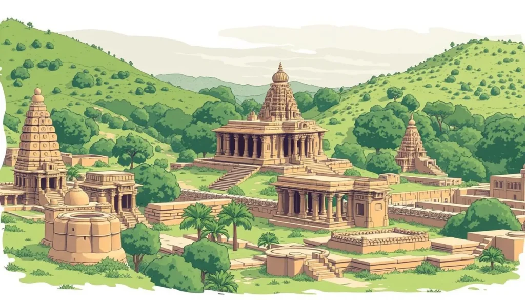 Image of Hampi's ancient ruins with the Virupaksha Temple in the background