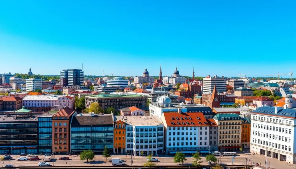 Image of Helsinki cityscape with various hotels and accommodations