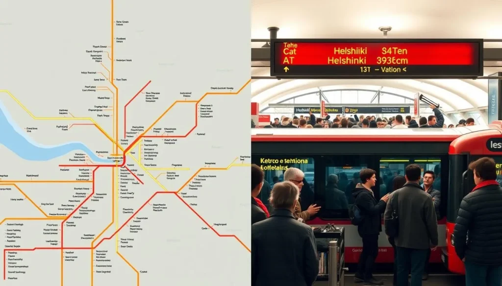 Image of Helsinki's metro map or a bustling bus station