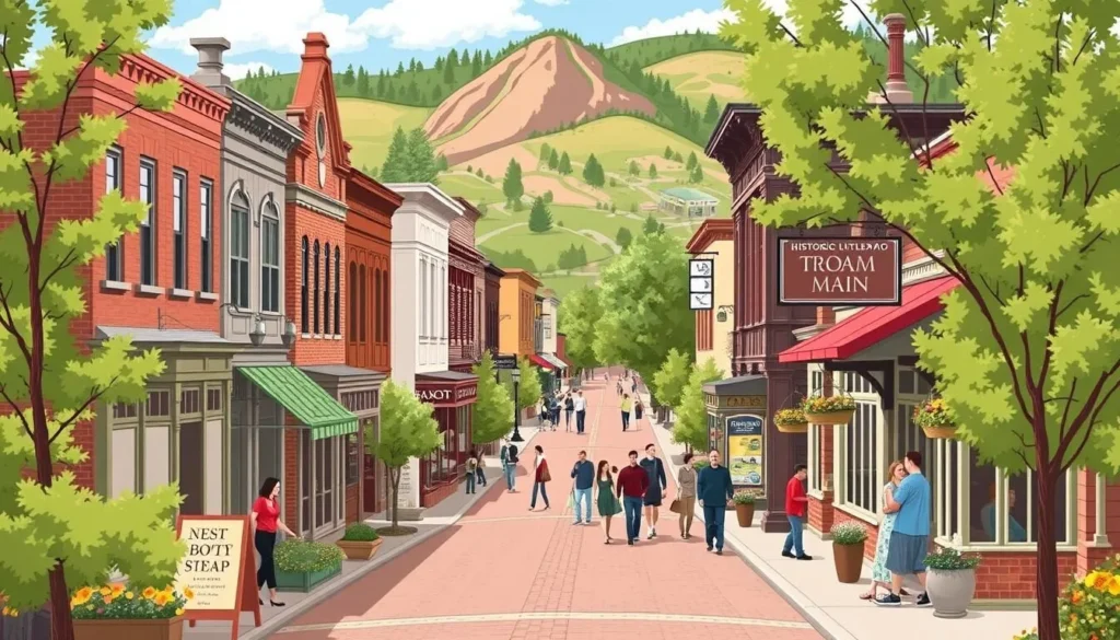 Image of Historic Main Street in Downtown Littleton, Colorado, showcasing its charming Victorian-era buildings and vibrant community atmosphere.