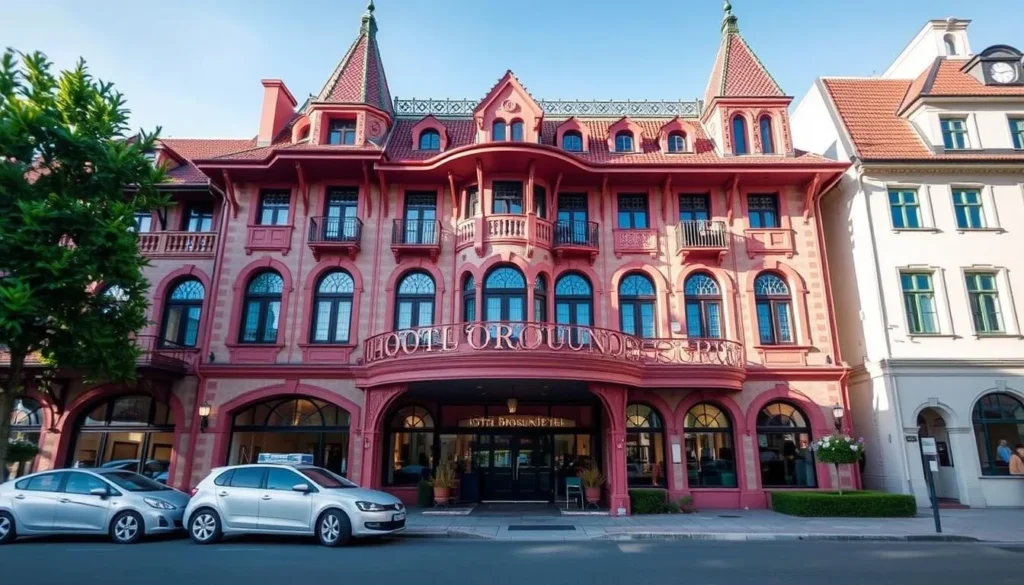 Image of Hotel Brosundet's exterior, showcasing its Art Nouveau architecture