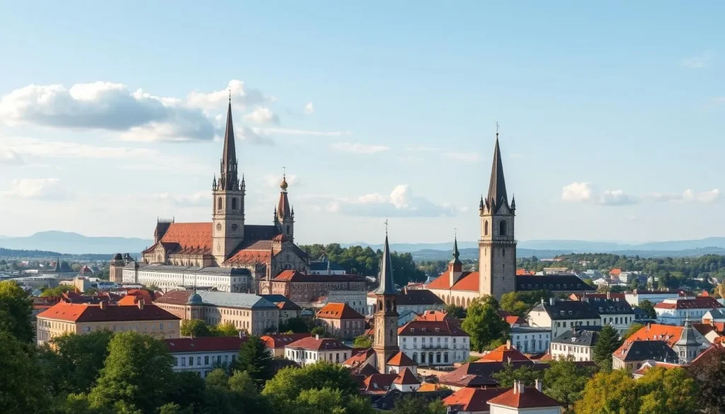Image of Hradec Kralove cityscape with a map of the surrounding region