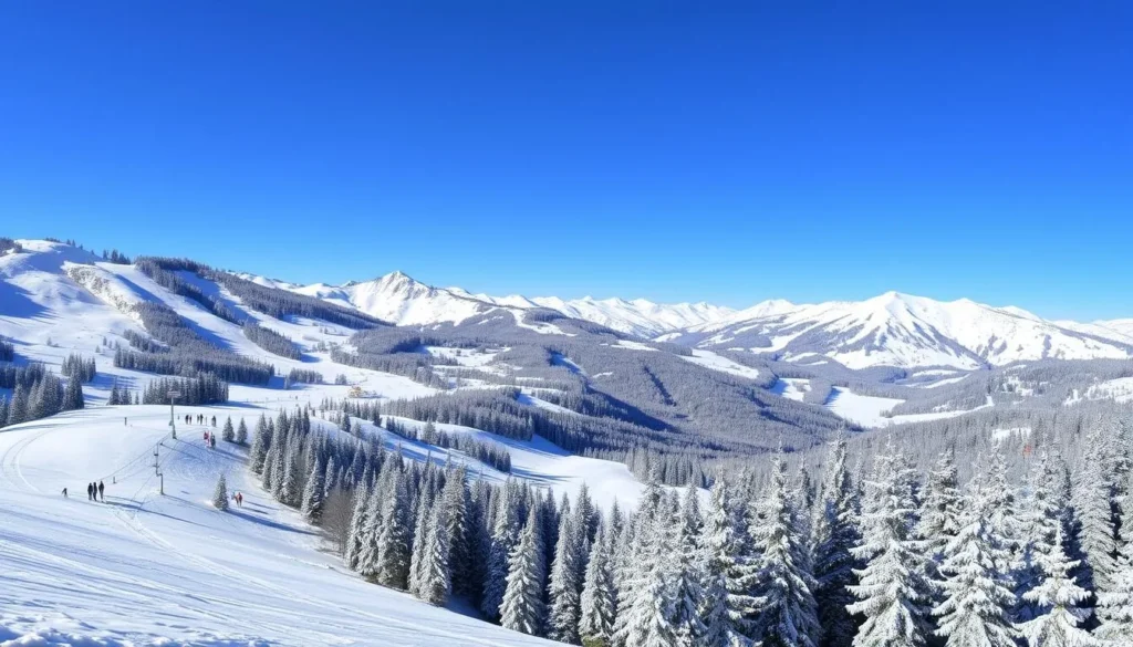 Image of Idre ski resort with snow-covered slopes and trees