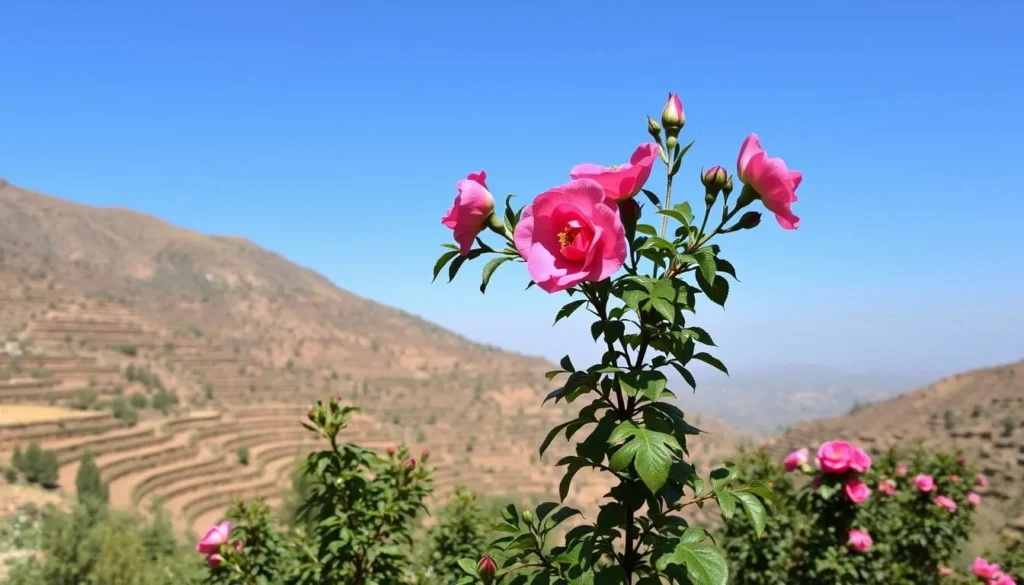 Image of Jebel Akhdar's terraced farms with pomegranates and damask roses