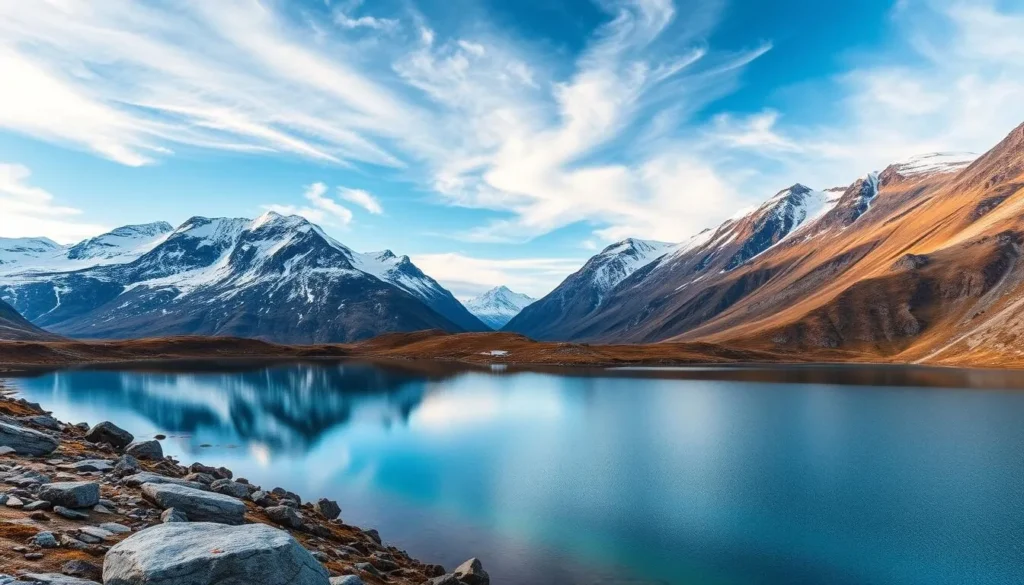 Image of Jotunheimen National Park with majestic mountains and serene lakes