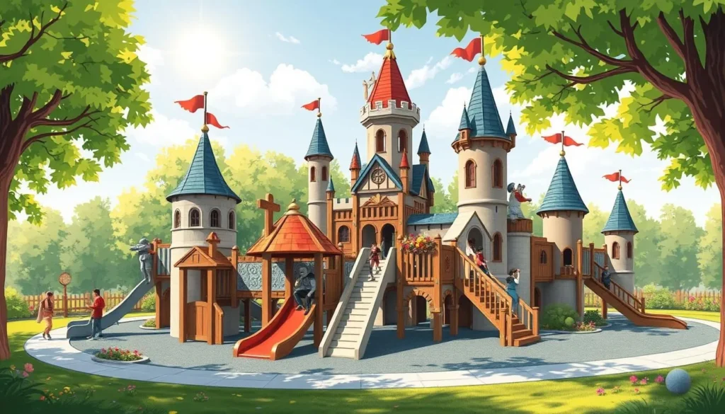 Image of Klosterparken playground with medieval-themed play structures