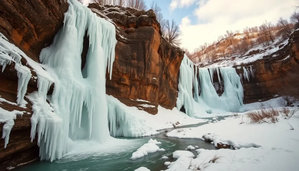 Image of Korouoma Canyon frozen waterfalls
