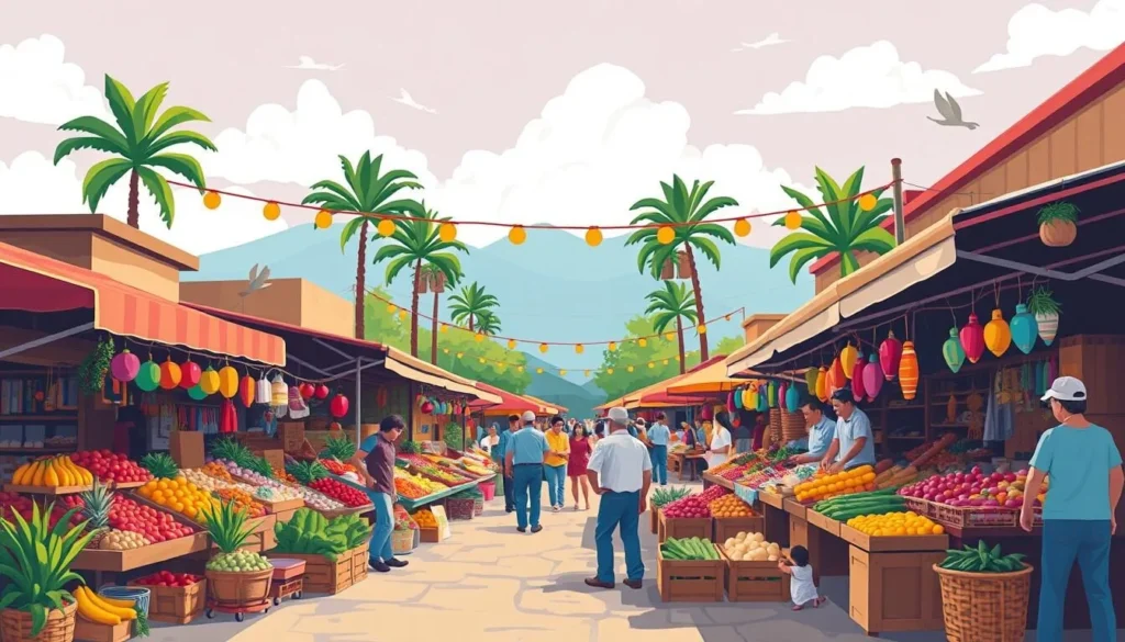 Image of La Paloma's vibrant local market with vendors selling fresh produce and handmade crafts