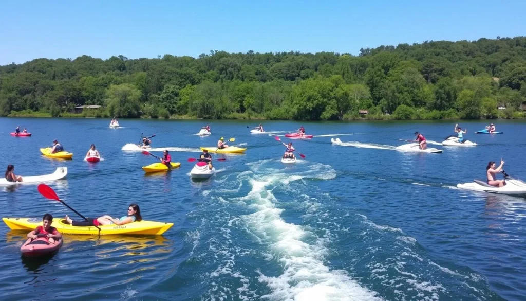 Image of Lake Medard with various water sports activities