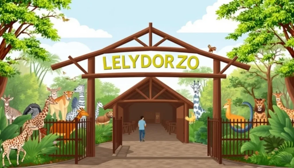 Image of Lelydorp Zoo's main entrance with a variety of animals in the background