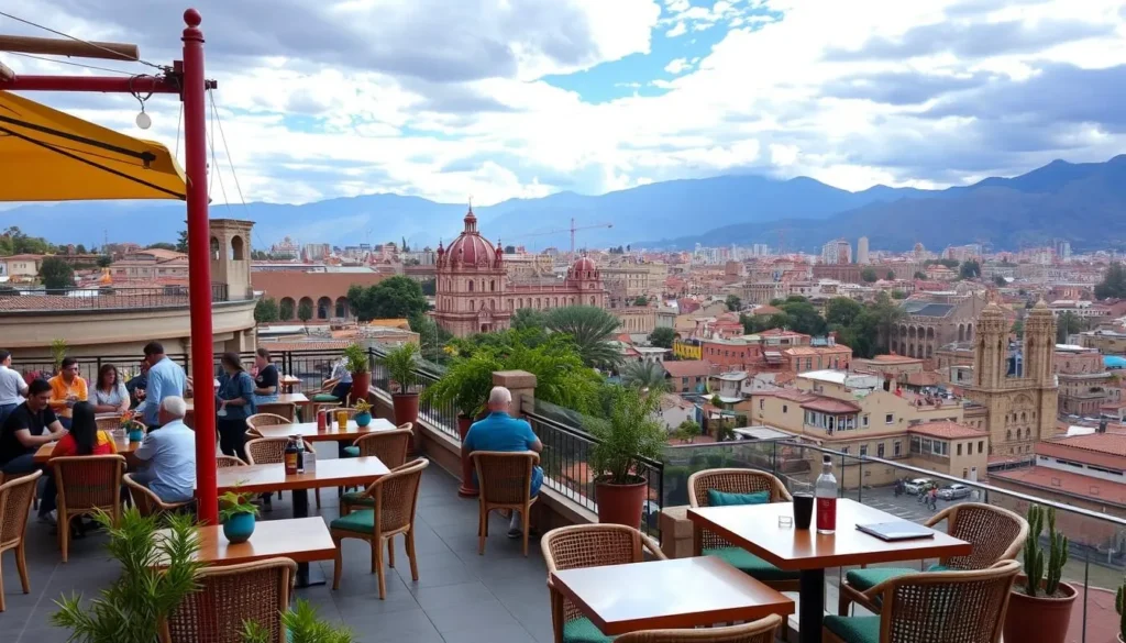 Image of Limbus Restobar's outdoor terrace with a stunning view of Cusco