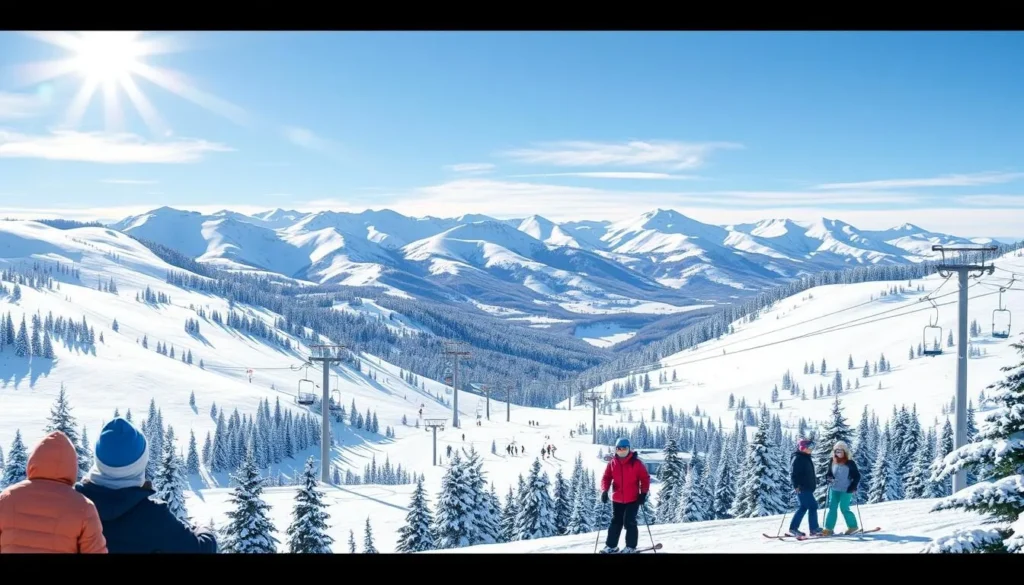 Image of Lipno Ski Resort with snow-covered slopes and happy skiers