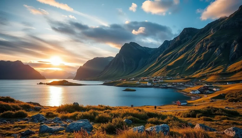 Image of Lofoten Islands during summer with midnight sun