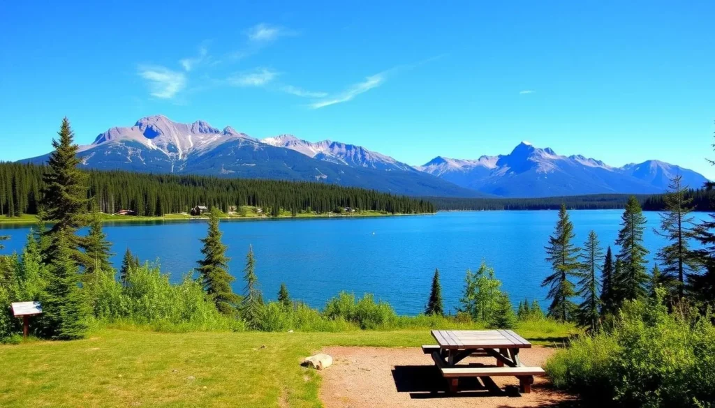 Image of Lower Kananaskis Lake with picnic area