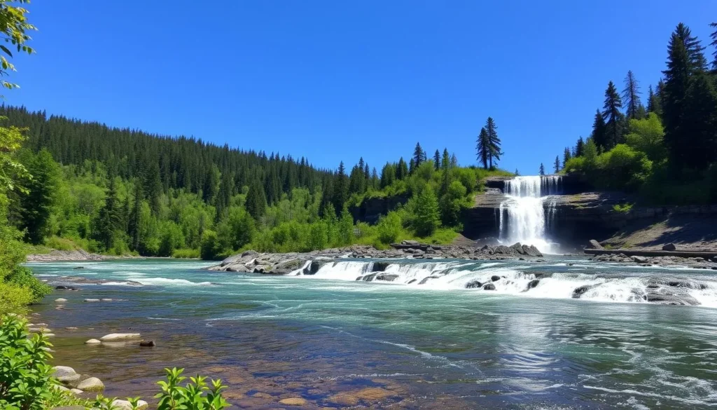 Image of Lundbreck Falls with a serene river flowing below