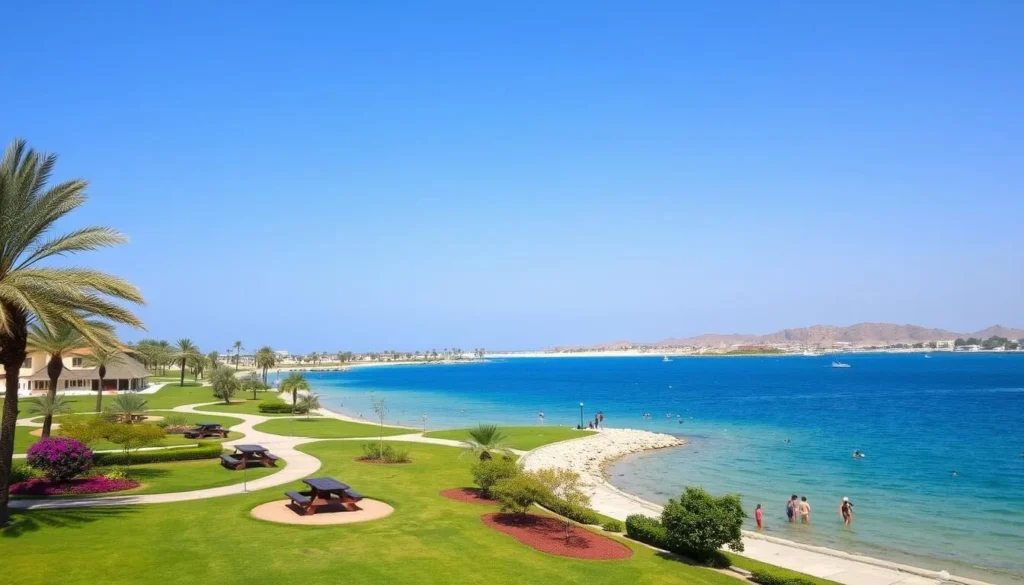Image of Marjan Island's landscape with green spaces, picnic areas, and waterfront activities