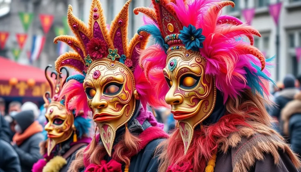 Image of Masopust festival with elaborate masks