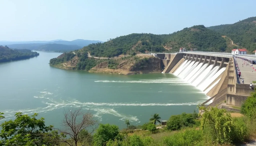 Image of Mettur Dam with the Kaveri River in the background