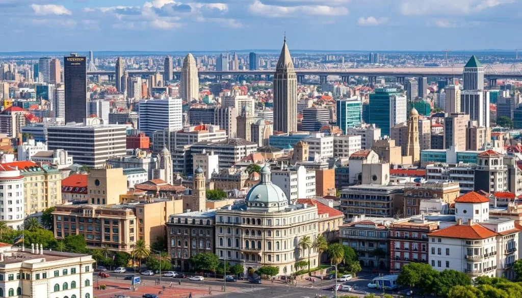 Image of Montevideo's cityscape with various hotels and accommodations