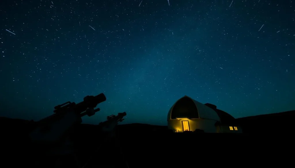 Image of Natskies Observatory at night with telescopes viewing the stars