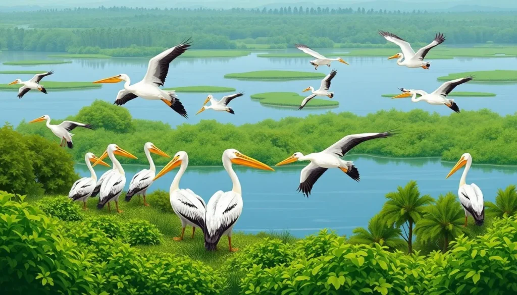 Image of Nelapattu Bird Sanctuary with spot-billed pelicans