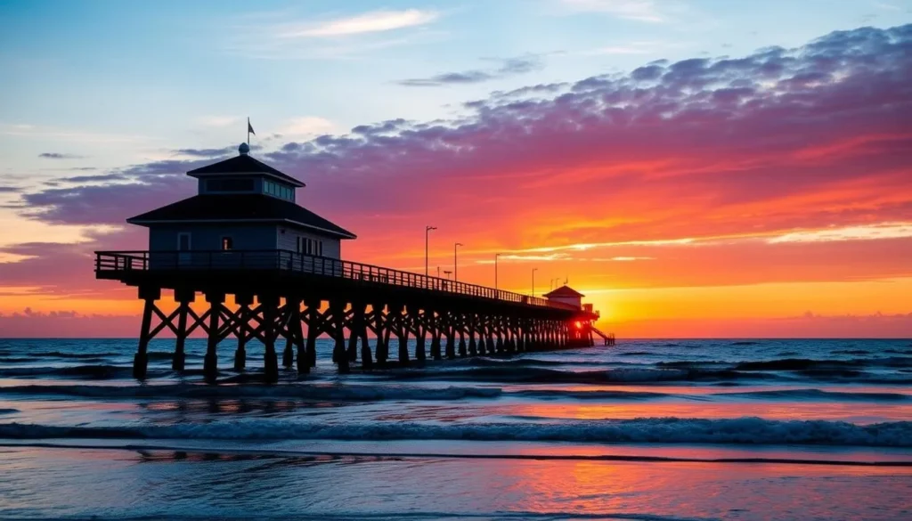Image of Oak Island Pier at sunset