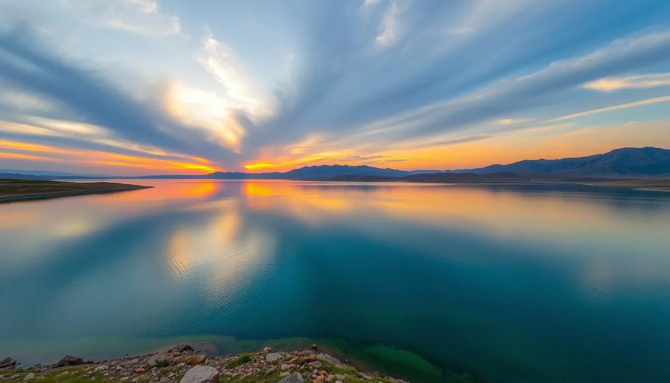 Image of Orumiyeh's Lake Urmia at sunset