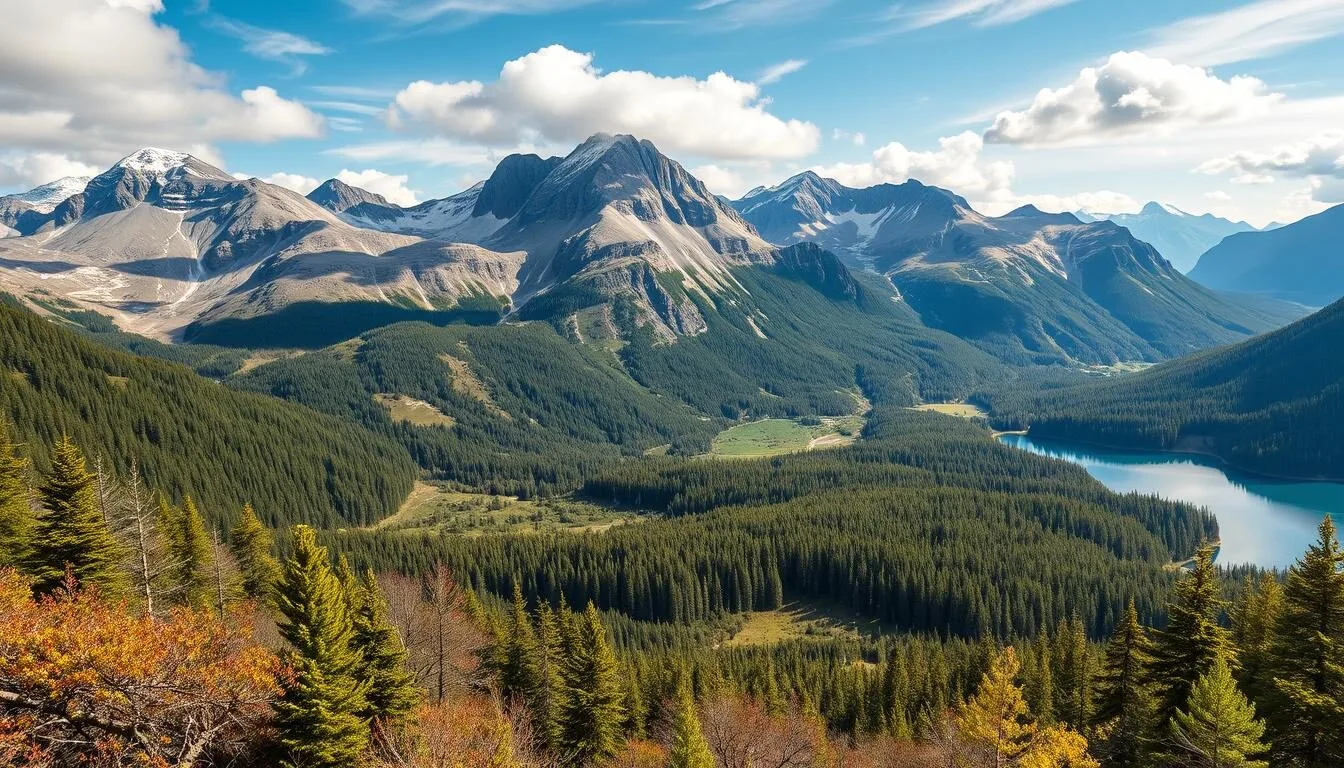 Image of Pieljekaise National Park's stunning landscape with mountain plateaus, ancient forests, and crystal-clear lakes.