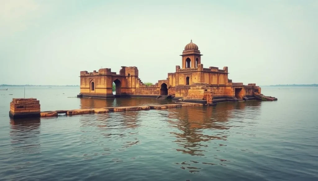 Image of Potagarh Fort's partially submerged ruins Image of Potagarh Fort's partially submerged ruins